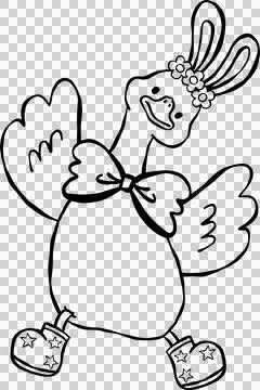 Cute Easter Silly Goose Outline Bunny Ears and Bow Tie Cartoon Hand Drawn Stock Illustration