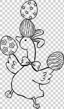 Cute Easter Silly Goose Outline Bunny Ears Juggling Easter Eggs Catoon Hand.. Stock Illustration