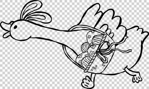 Cute Easter Silly Goose Outline Bunny Ears Running with Easter Egg Basket C.. Stock Illustration