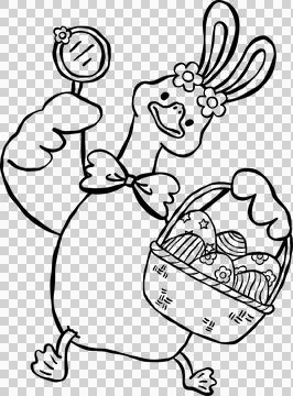 Cute Easter Silly Goose Outline Bunny Ears with Easter Eggs Cartoon Hand Draw Stock Illustration