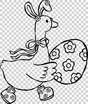 Cute Easter Silly Goose Outlinef Bunny Ears with Spring Easter Egg Cartoon .. イラスト素材