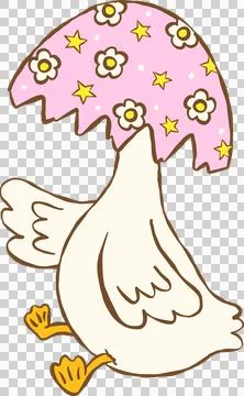 Cute Easter Silly Goose Wearing Easter Eggshell Hat Cartoon Hand Drawn Stock Illustration