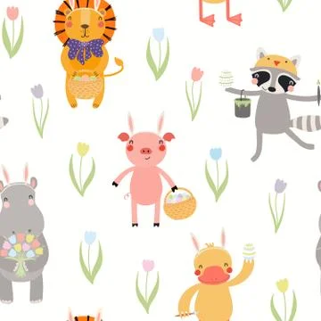Cute Easter, spring seamless pattern Stock Illustration