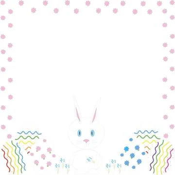 Cute Easter white rabbit with Easter eggs and flowers Illustrazione stock