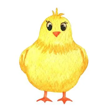 Cute easter yellow chick character isolated on white background. Baby watercolor Stock Illustration
