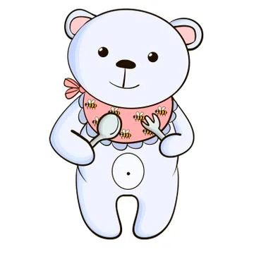 Cute eating white bear. Illustrazione stock