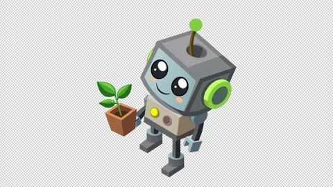 Cute Eco Robot Gardener Video stock 342783765