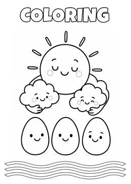 Cute Egg Characters Coloring Page Stock Illustration