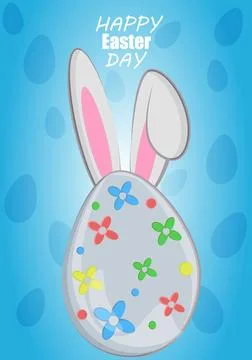 Cute egg with ears on sky background for easter day Stock Illustration