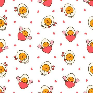 Cute egg with funny faces. Seamless pattern. Stock Illustration