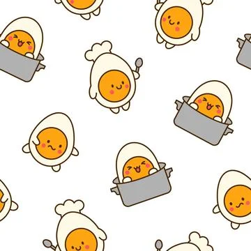 Cute egg with funny faces. Seamless pattern. 스톡 일러스트