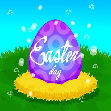 Cute egg in a nest with the inscription easter Stock Illustration