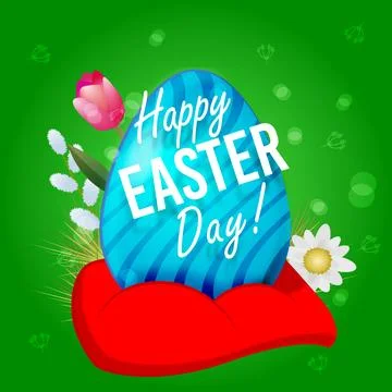 Cute egg on a red pillow on a bright green background Stock Illustration