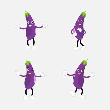 Cute eggplant character vector illustration Stock Illustration