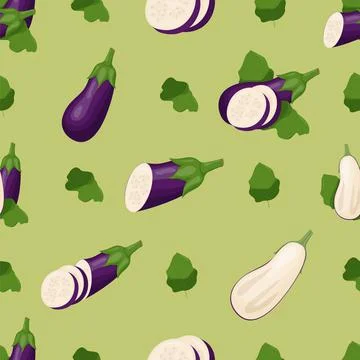 Cute eggplant seamless pattern. Flat vector illustration Stock Illustration