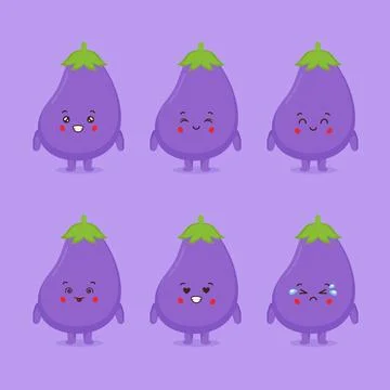 Cute Eggplant with Various Expression Stock Illustration