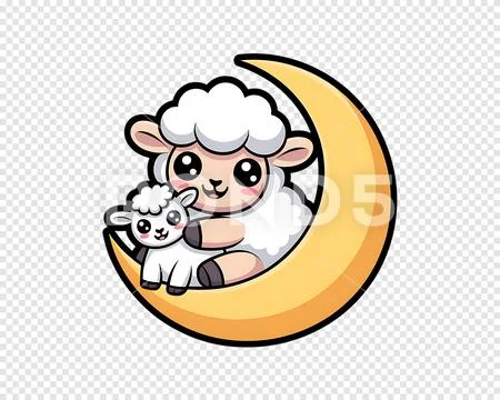 Cute Eid ul Adha greeting with cartoon sheep and stars transparent background PSD Template