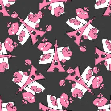 Cute Eiffel Tower Vector Background. Seamless Illustration. Stock Illustration