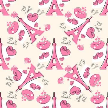 Cute Eiffel Tower Vector Background. Seamless Illustration. Stock Illustration