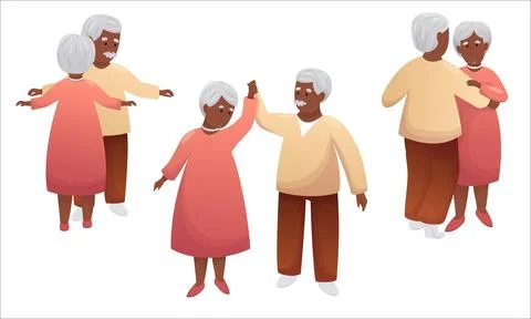 Cute elderly couple dancing together. Happy seniors spending time together Stock Illustration