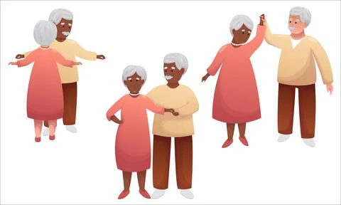 Cute elderly couple dancing together. Happy seniors spending time together Stock Illustration