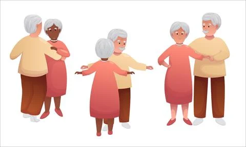 Cute elderly couple dancing together. Happy seniors spending time together Stock Illustration