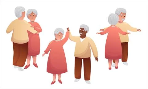Cute elderly couple dancing together. Happy seniors spending time together Stock Illustration