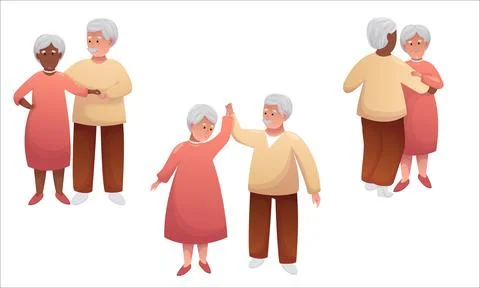 Cute elderly couple dancing together. Happy seniors spending time together Stock Illustration