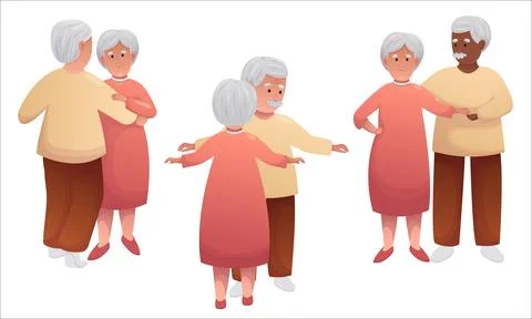 Cute elderly couple dancing together. Happy seniors spending time together Stock Illustration