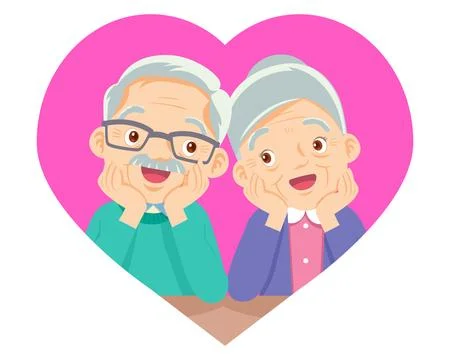 Cute elderly couple with love Stock Illustration