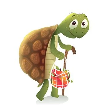 Cute Elderly Tortoise or Turtle Walking with Cane Stock Illustration