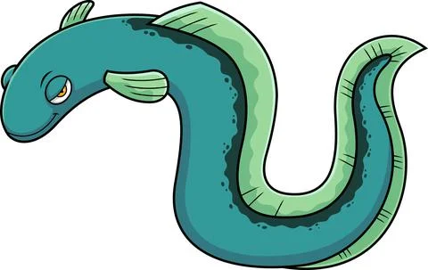 Cute Electric Eel Fish Cartoon Character Is Swimming Stock Illustration