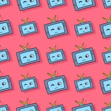 Cute electronic television seamless repeat pattern. background illustration イラスト素材