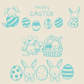 Cute Element Vector Easter Eggs And Bunny Easter, Doole Design Stock Illustration