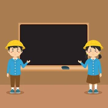 Cute Elementary School with Board Stock Illustration