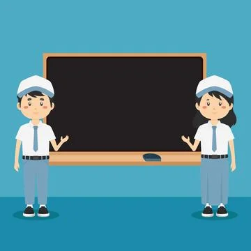 Cute Elementary School with Board Stock Illustration