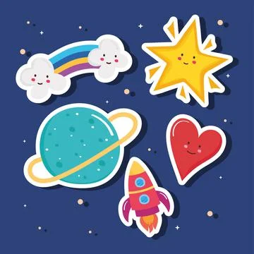 Cute elements over blue background Stockillustratie