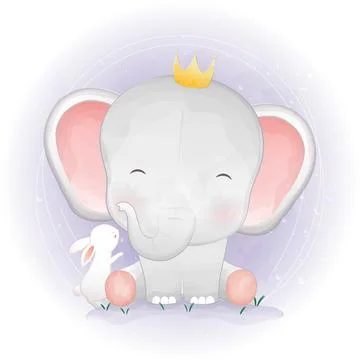 Cute elephant and bunny Stock Illustration