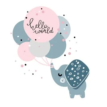 Cute elephant with balloons Stock Illustration