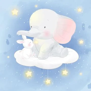 Cute elephant with bunny illustration Stock Illustration