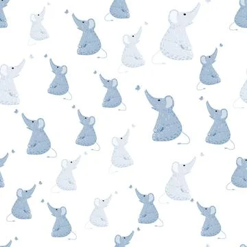 Cute elephant with butterfly seamless pattern. Funny childish tracery in dood Stock Illustration