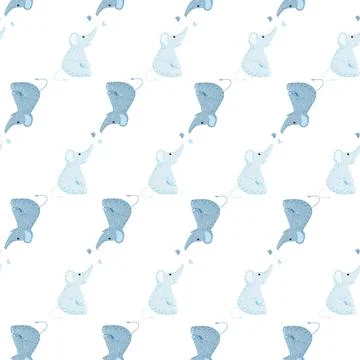 Cute elephant with butterfly seamless pattern. Funny childish tracery in dood Stock Illustration