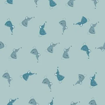 Cute elephant with butterfly seamless pattern. Funny childish tracery in dood Stock Illustration