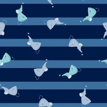 Cute elephant with butterfly seamless pattern. Funny childish tracery in dood Stock Illustration