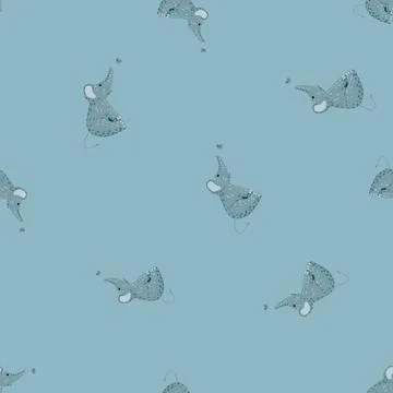 Cute elephant with butterfly seamless pattern. Funny childish tracery in dood Stock Illustration
