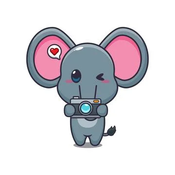 Cute elephant with camera cartoon vector illustration Stock Illustration