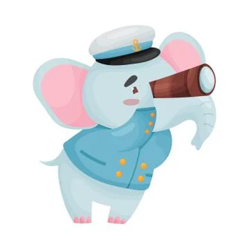 Cute elephant captain. Vector illustration on white background. Stock Illustration