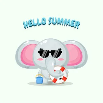 Cute elephant carrying a float with summer greetings Stock Illustration