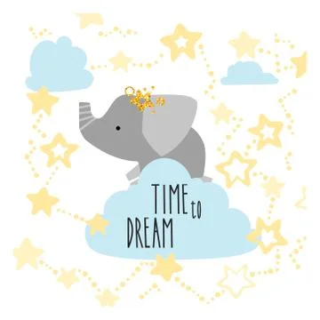 Cute elephant on a cloud Stock Illustration