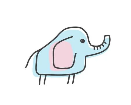Cute elephant doodle vector illustration isolated on white background Stock Illustration
